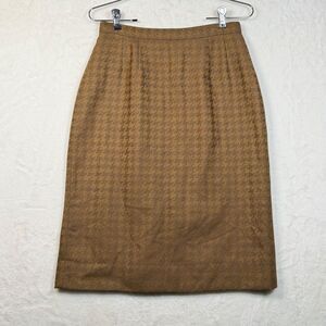 Sassco Wool Skirt Size 8 Brown Houndstooth Lined Midi Pencil Vintage